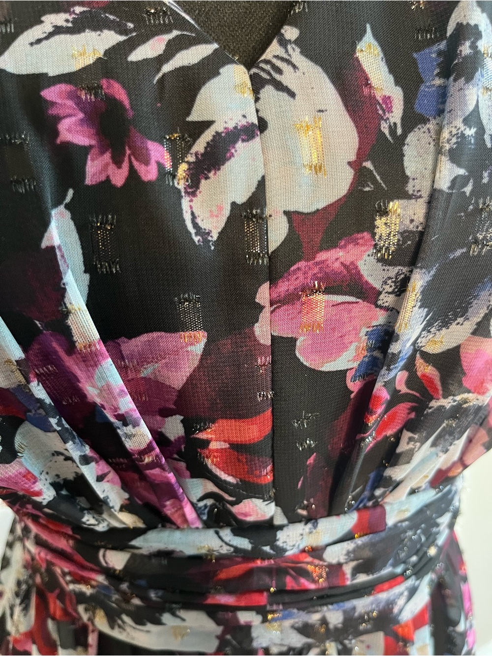 alex & eve Black Maxi Dress with Pink & Grey Floral Print with Gold Accents - Picture 2 of 6